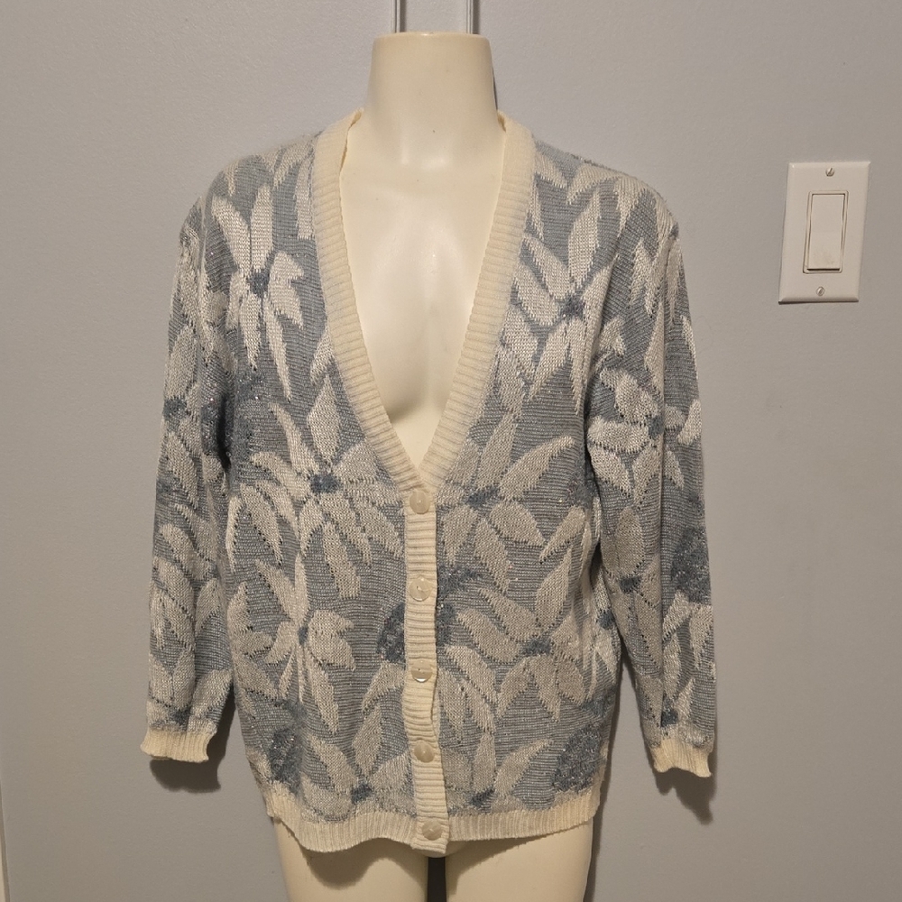 Vintage Cream and Blue Floral Sweater